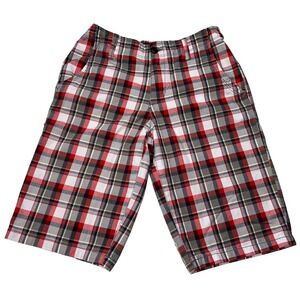 Arizona Jeans Boys Plaid Shorts Casual Everyday Wear Red Gray‎ Youth Size 20 REG